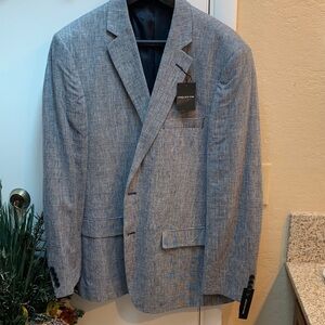 NEW Jones New York Microplaid Navy Linen Cotton Blazer 44L